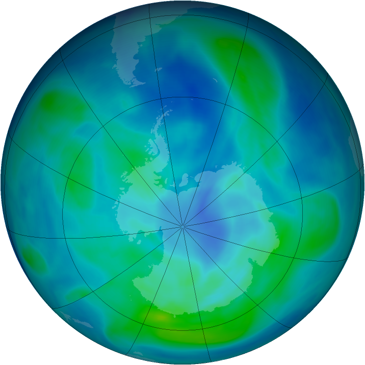 Antarctic ozone map for 02 March 2005